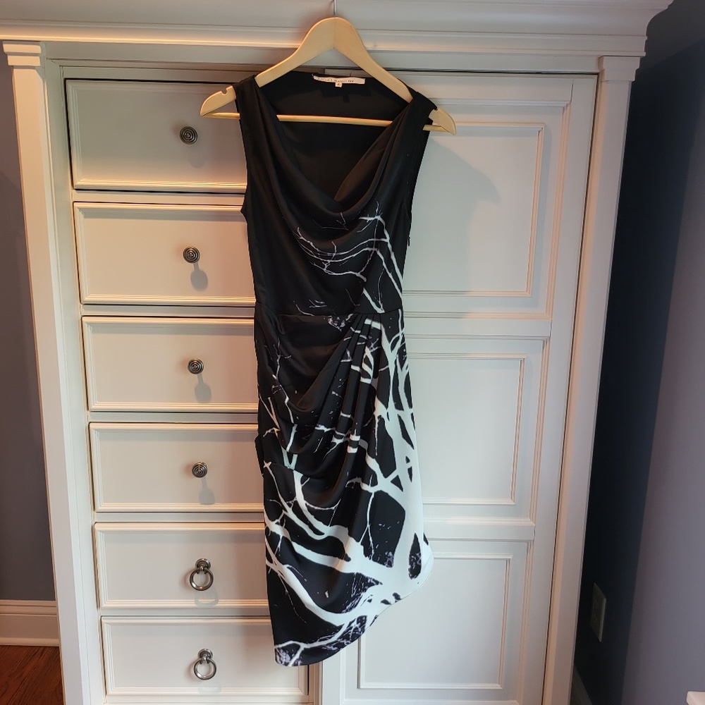 Rachel Roy Draped Dress Black tree branch design Size 0